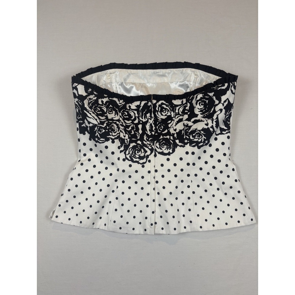 White House Black Market corsette black and white polka dot and roses size 10 - Picture 2 of 7